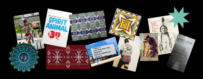 Course announcement for "Native American Design Through Remembered History" with woven patterns and geometric motifs. Facilitated by Brian Johnson, scheduled for July-August 2025.