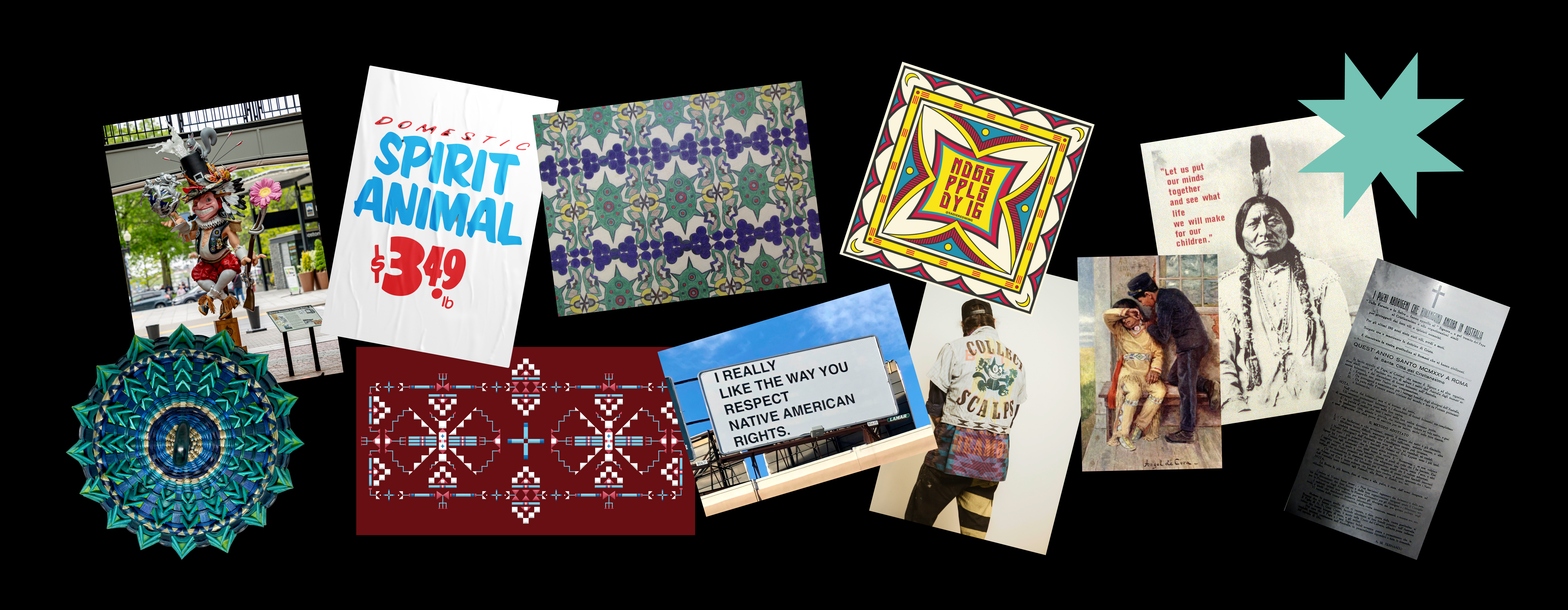 Course for Course announcement for "Native American Design Through Remembered History" with woven patterns and geometric motifs. Facilitated by Brian Johnson, scheduled for July-August 2025.