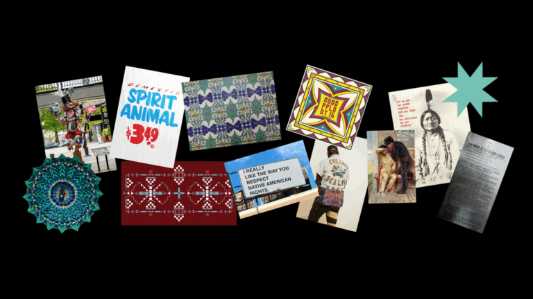 Course announcement for "Native American Design Through Remembered History" with woven patterns and geometric motifs. Facilitated by Brian Johnson, scheduled for July-August 2025.